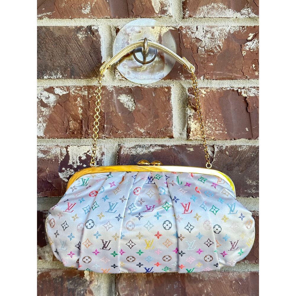 Louis Vuitton Aumoniere Satin Evening Bag Monogram White Multicolor 82723 - Picture 2 of 15